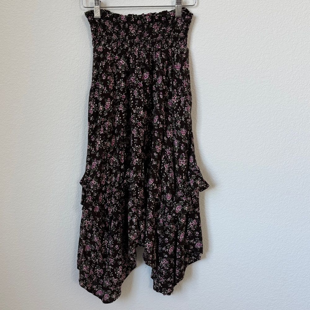 American Eagle Floral Brown and Pink Asymmetrical Midi Skirt, size small
